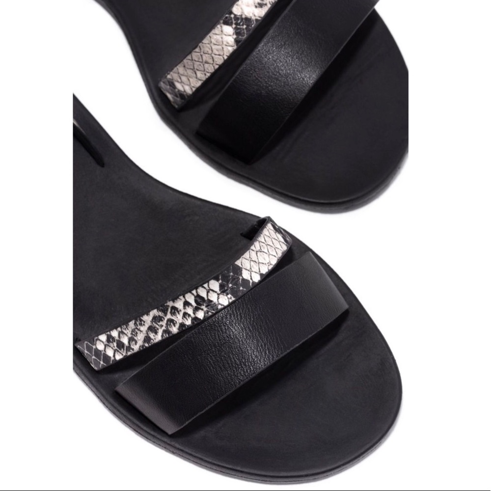 Black Snake Print Ankle Strap Flat Sandal - Picture 4 of 10